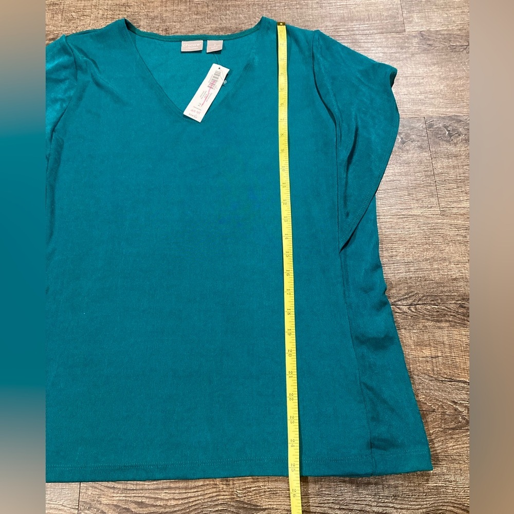 Chico’s Traveler Top V Neck Flutter Sleeve Tapestry Teal Size 2 - Picture 5 of 9